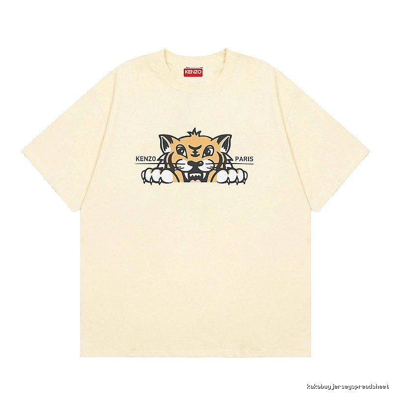 KENZO Tiger Head Print Streetwear Style Beige Short Sleeve T-Shirt