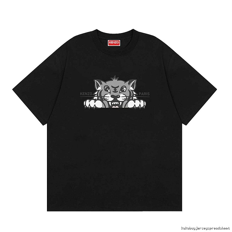 KENZO Tiger Head Print Trendy Style Black Short-sleeved T-shirt
