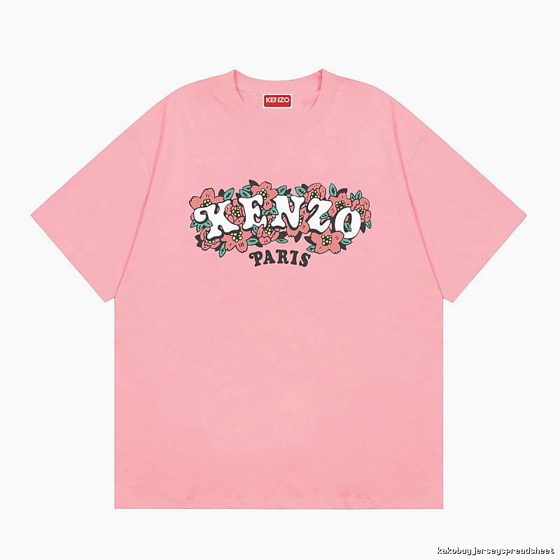 KENZO Trendy Pink Floral Print Short Sleeve T-shirt