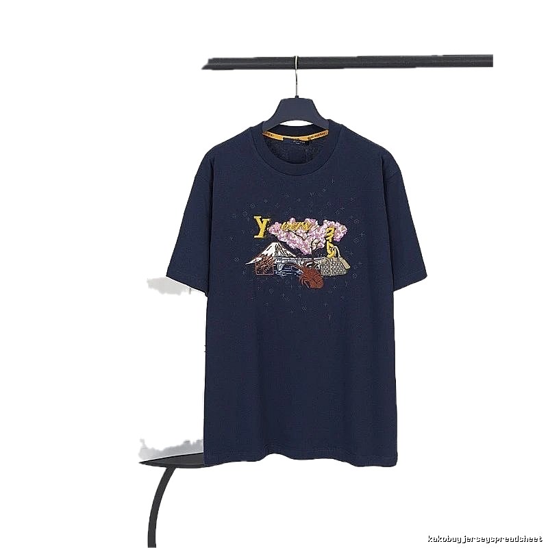 Louis Vuitton Embroidered Trendy Luxury Navy Blue Short-sleeve T-shirt