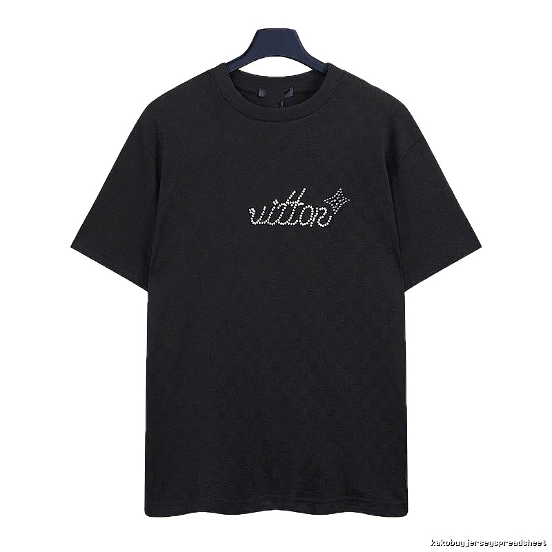 Louis Vuitton Rhinestone-embellished Streetwear Style Black Short-sleeve T-shirt