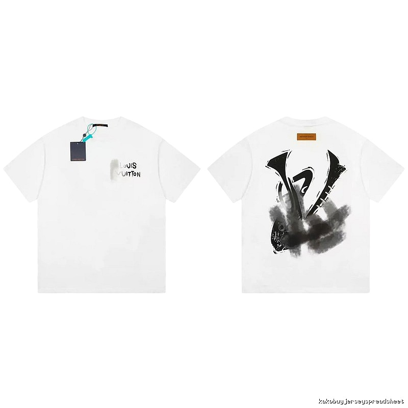 Louis Vuitton Trendy White Short-sleeve T-shirt with Ink Wash Print