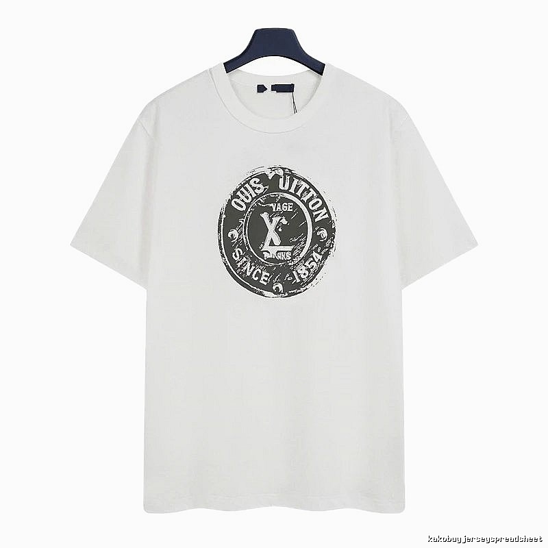 Louis Vuitton Vintage-style Distressed Stamp Print White T-Shirt
