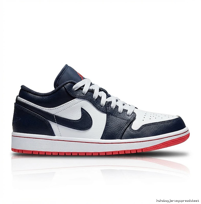 Low-top black-and-white Jordan sneakers.