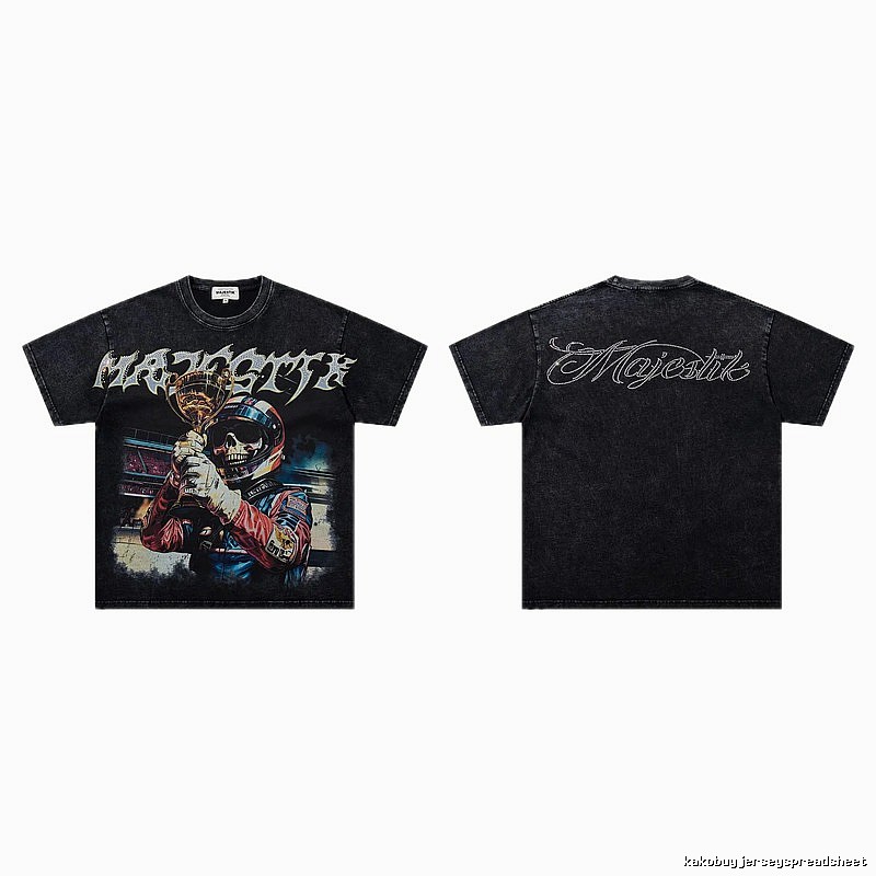 MAJESTIK Skull Racing American Vintage Black T-Shirt