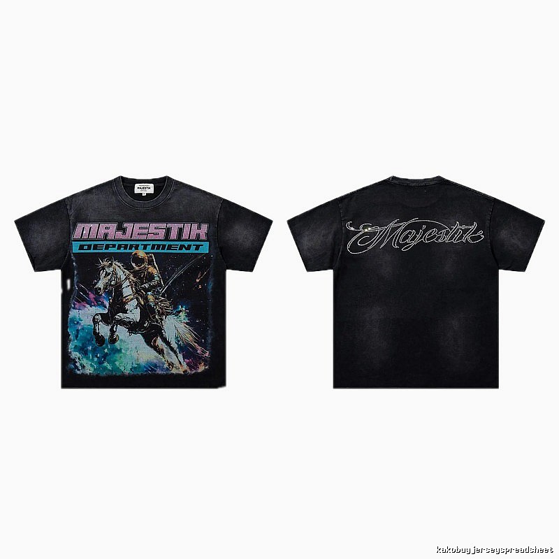 MAJESTIK Space Print Vintage Distressed Black T-Shirt