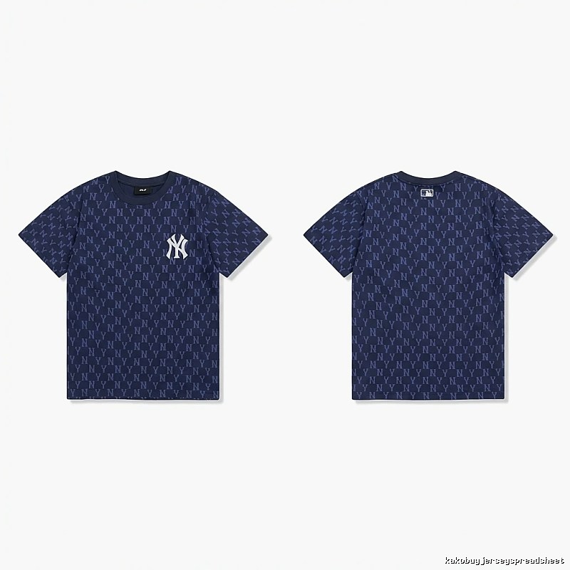 MLB full - print style navy blue T - shirt