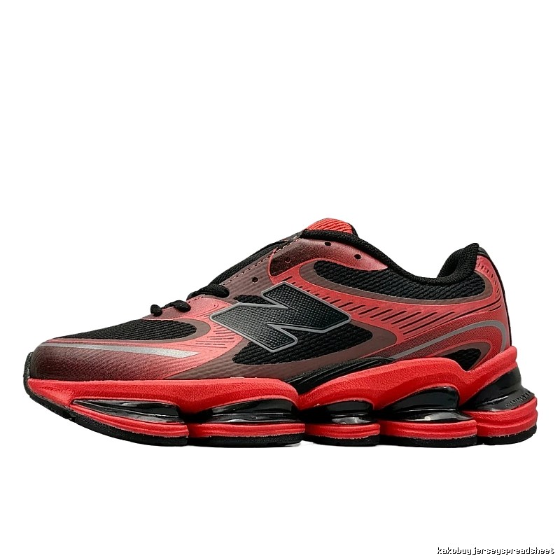 New Balance retro-style black and red sports shoes