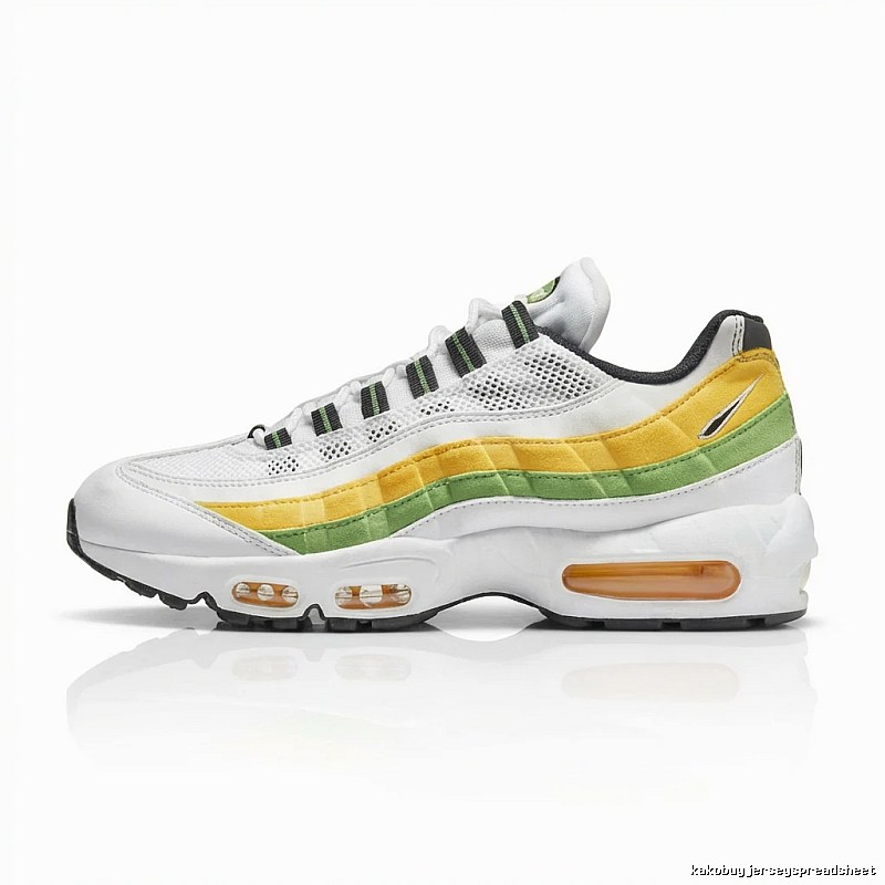 Nike Air Max 95 White, Yellow and Green Sports Shoes