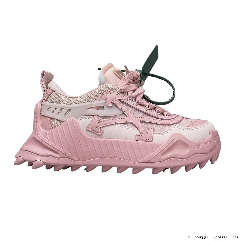 Off-White Deconstructed Style Pink and White Athletic Shoes