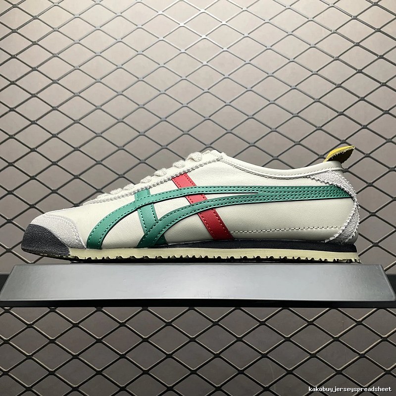 Onitsuka Tiger Cream, Green and Red Low-Top Sneakers with Classic Lace-Up