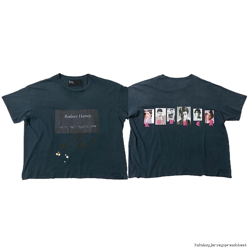 Paly Hollywood Distressed Portrait Print Navy Blue T-Shirt