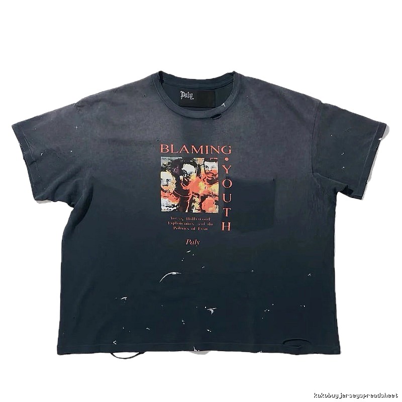 Paly Hollywood Distressed Print Vintage Charcoal Black T-Shirt