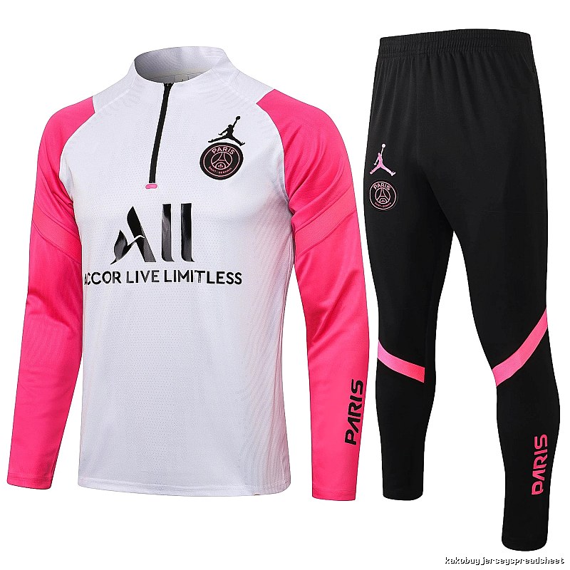 Paris Saint-Germain 2021-22 Pink-Sleeve Detail White Training Tracksuit Set Fan Wear
