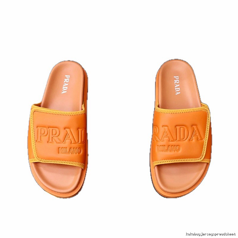 Prada Embossed Light Luxury Style Orange Slide Sandals