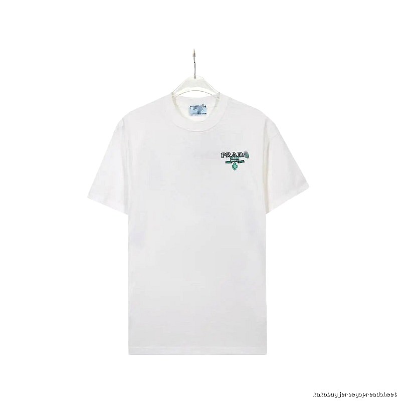 Prada Embroidered Minimalist Style White Short-sleeve T-shirt