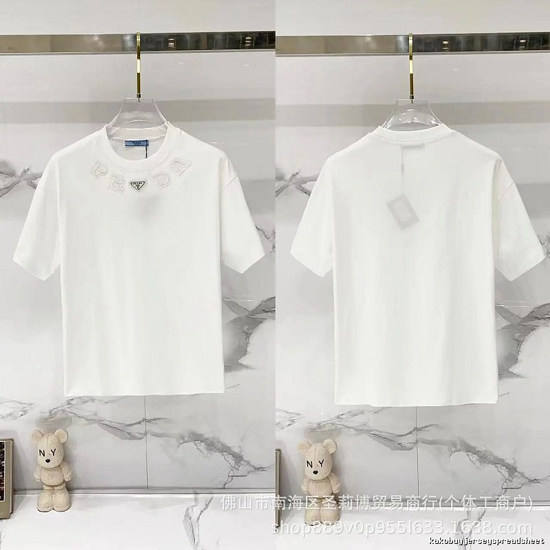 Prada Embroidered Minimalist Style White Short-sleeved T-shirt