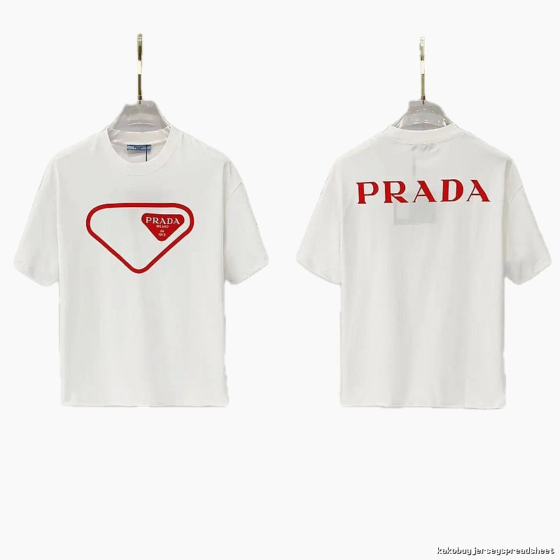 Prada Inverted Triangle Minimalist Style White Short-sleeve T-shirt
