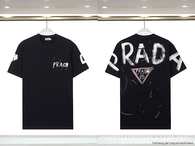 Prada Triangle Logo Graffiti Style Black Short-sleeve T-shirt