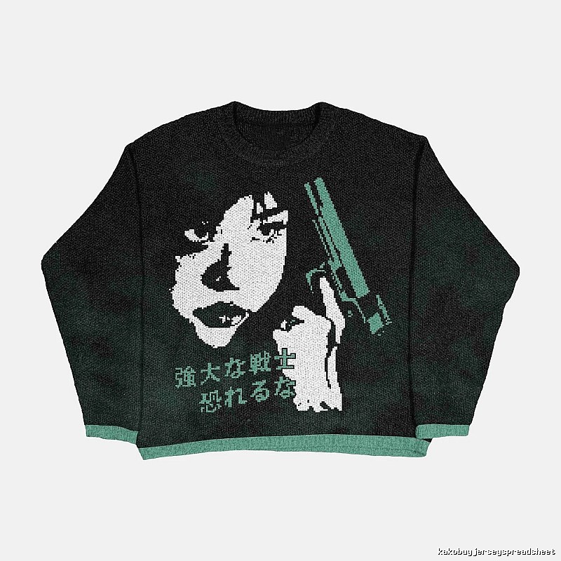 Resort Anime graphic sweater Black Knit Top for Travel Looks