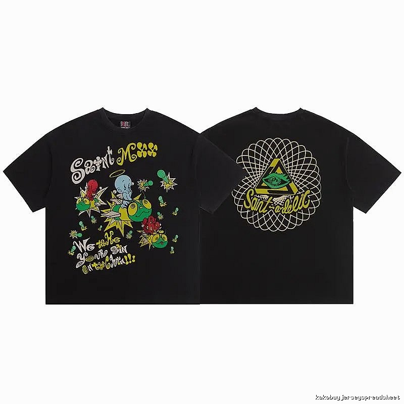 SAINT Cartoon Graffiti Street Style Black T-Shirt