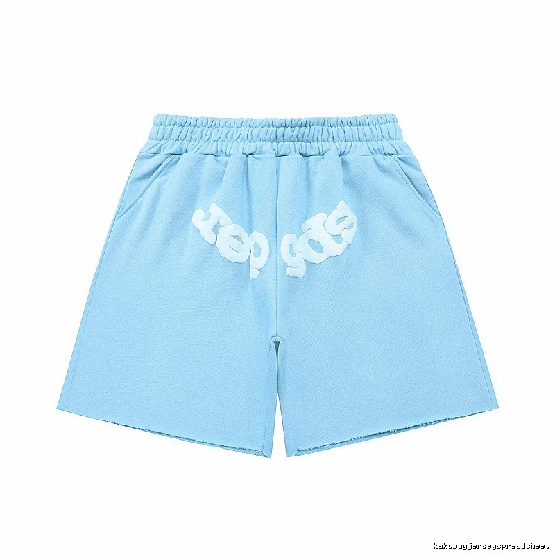 Sp5der letter-style light blue shorts