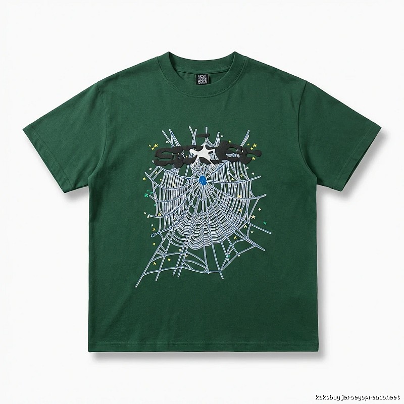 Sp5der Spider Web Print Dark Green T-shirt