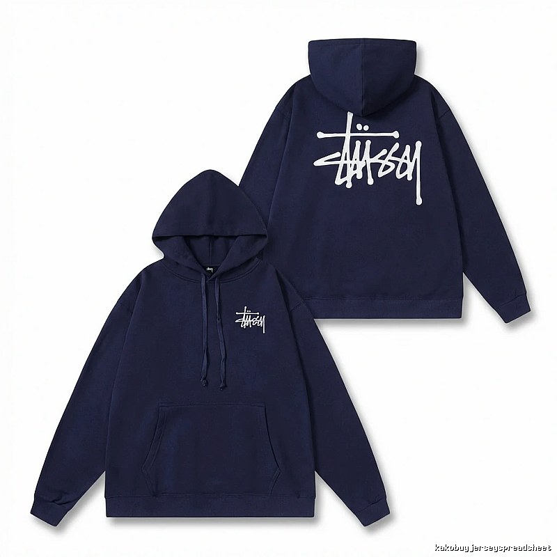 Stussy basic simple style navy blue hoodie