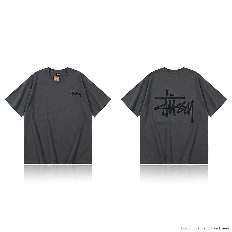 Stussy basic style simple style dark gray T-shirt