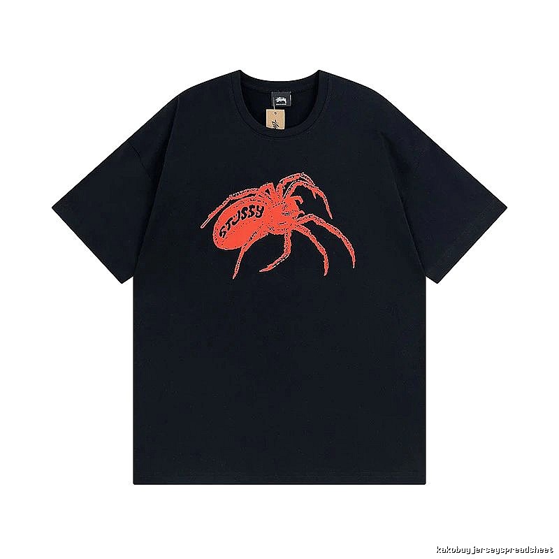 Stussy Black Spider Graphic T-Shirt Travel Styling Logo