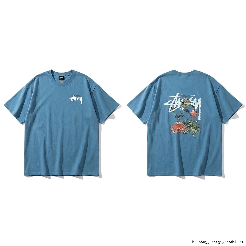 Stussy floral-style blue T-shirt