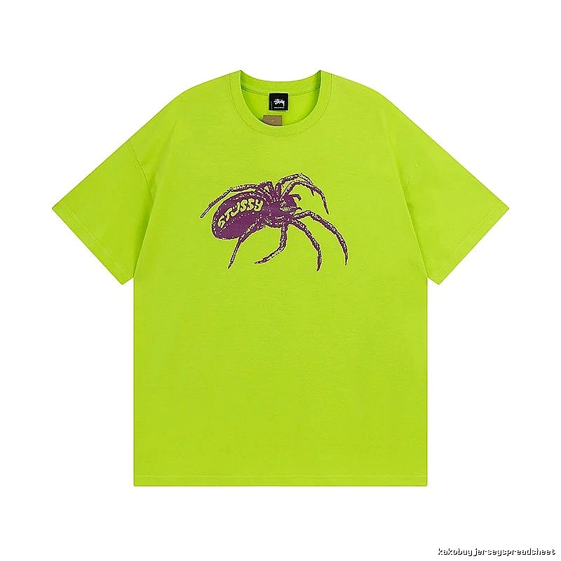 Stussy Fluorescent Green Spider Graphic T-Shirt Weekend Wear Logo
