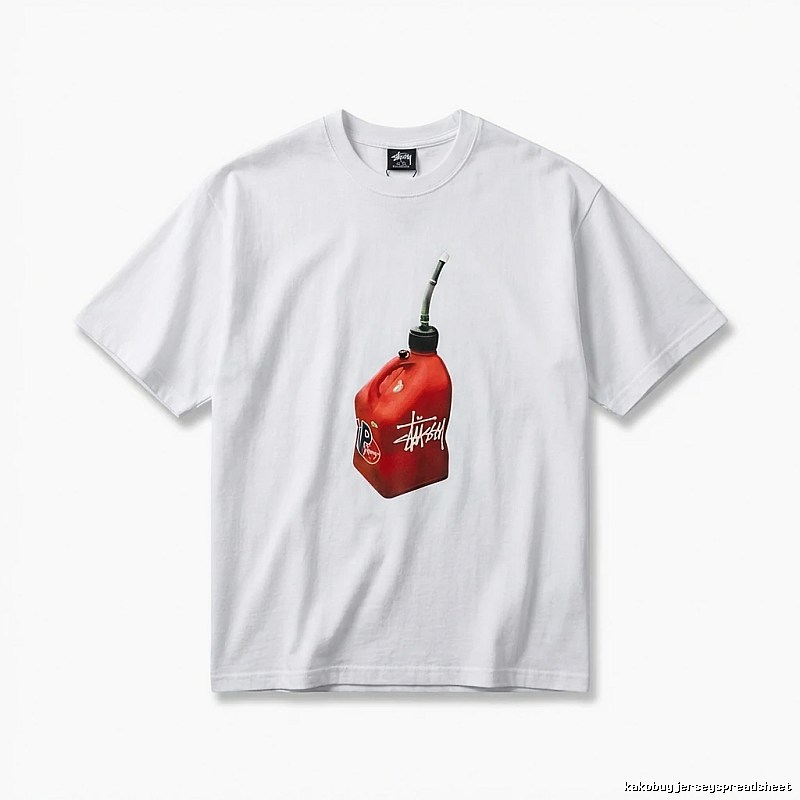 Stussy white T-shirt with red oil barrel print