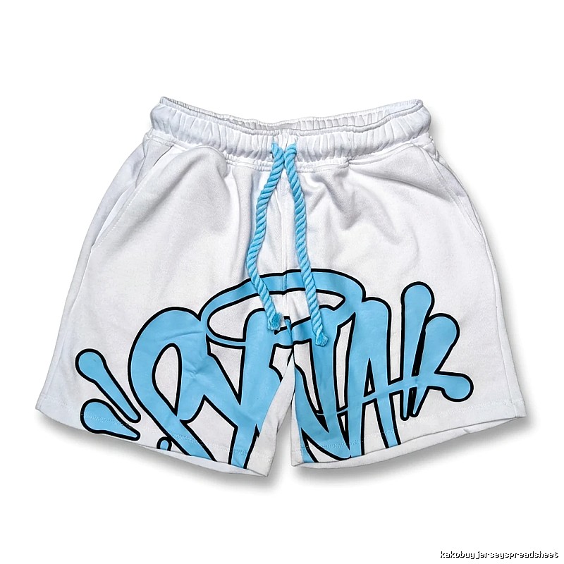 SynaWorld graffiti-style white shorts