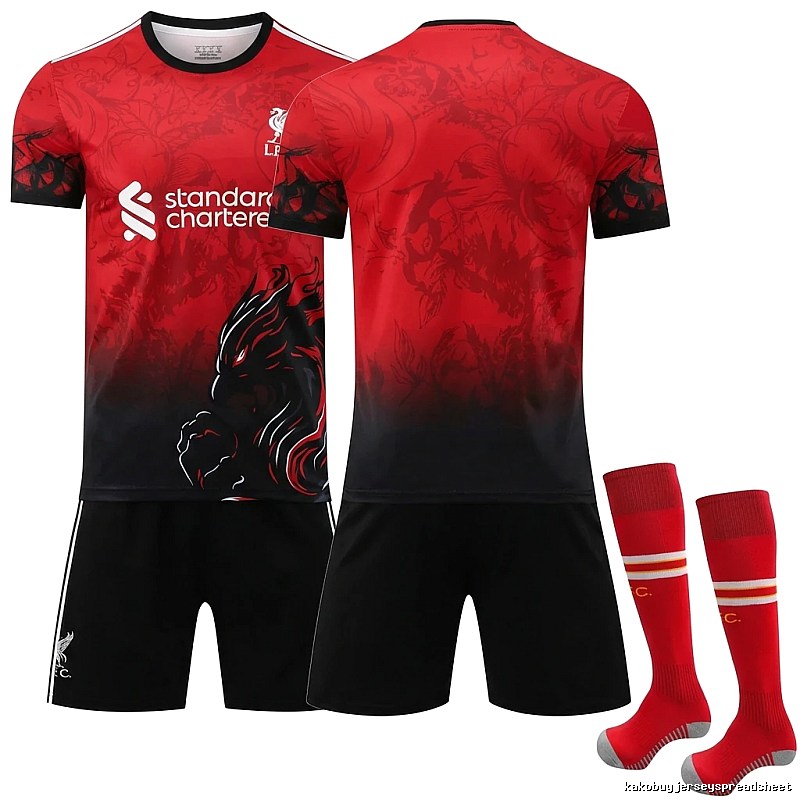 Translate the LFC flame wind gradient red jersey.