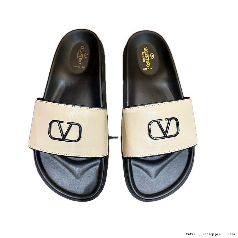 Valentino V-Logo Affordable Luxury Style Beige-Black Slide Sandals