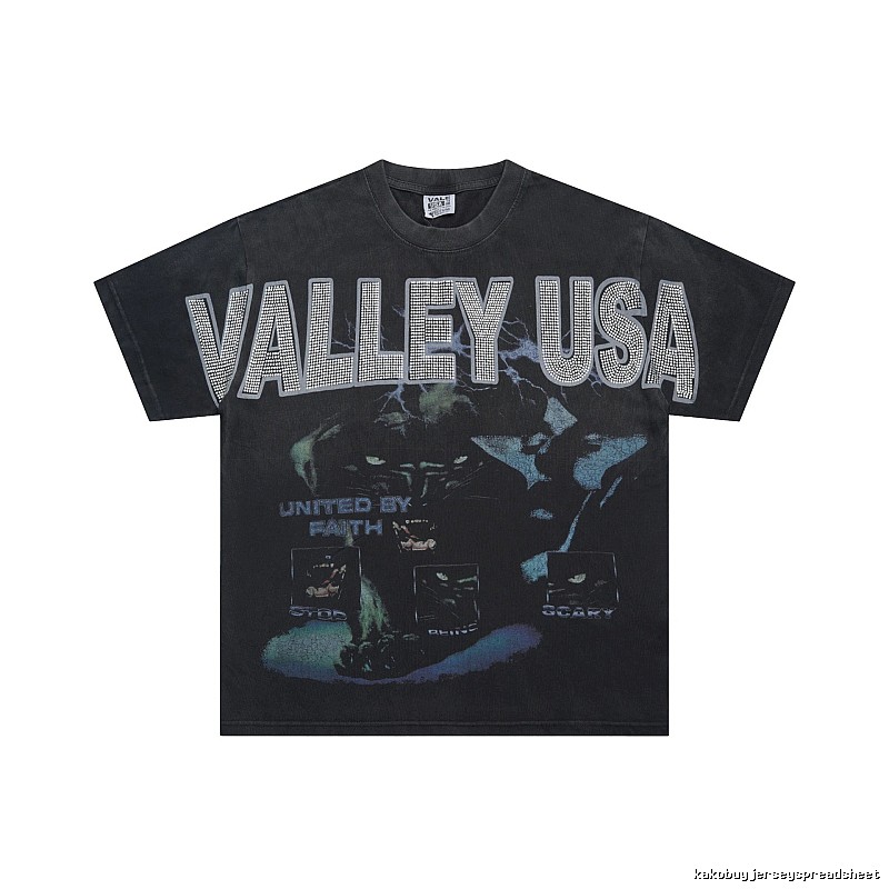 Valley USA Hot-Fix Rhinestone Street Style Black T-Shirt