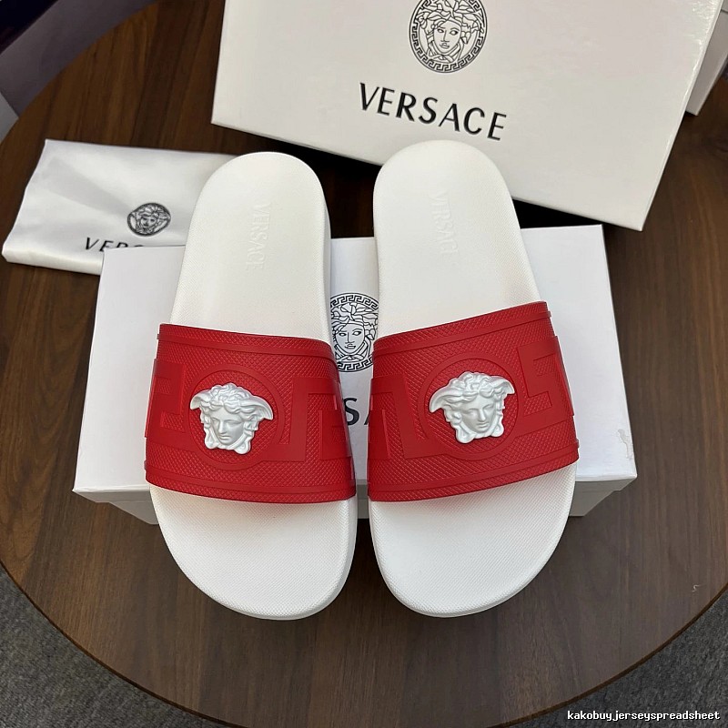 Versace Medusa Trendy Luxury Style Red and White Slide Sandals