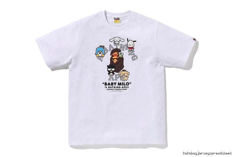 White short-sleeved shirt with Bape cartoon prints